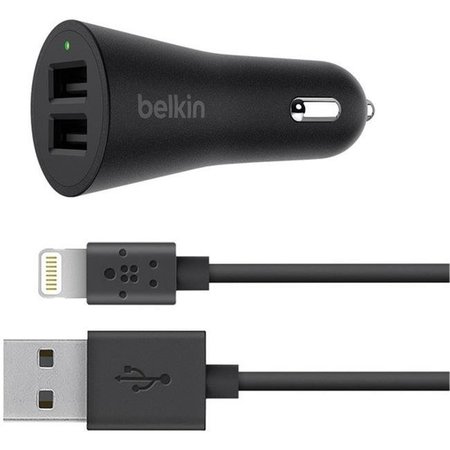 BELKIN Belkin F8J221BT04-BLK 4 ft. 2 Port Car Charger with MIXIT USB-A to Lightning Connector Cable F8J221BT04-BLK